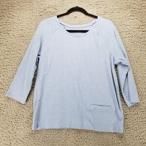 J. Jill Shirt Womens Medium Blue Raglan Sleeve Pullover Knit 3/4 Sleeve Front Po